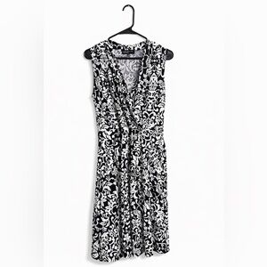 Jones New York Black White Faux Wrap Dress Medium Floral Bodycon Feminine